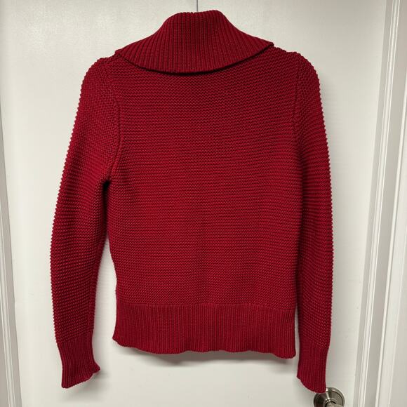 Talbots Womens Cherry Red Faux Wrap V Neck Pullover Sweater Chunky Knitted SP - Picture 2 of 8